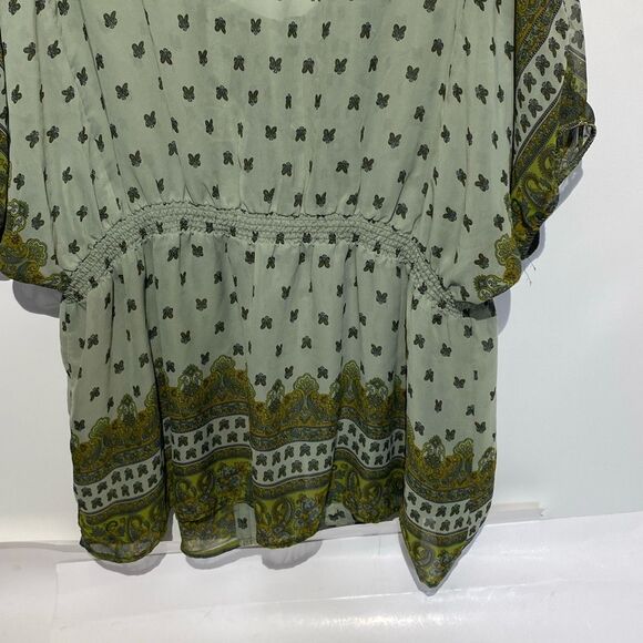 Loop 18 Women's Green Paisley Sheer Tie Waist Button Front Blouse Size 21/23 - Picture 8 of 8
